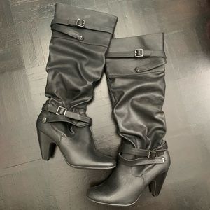 Black Knee High Slouch Boots